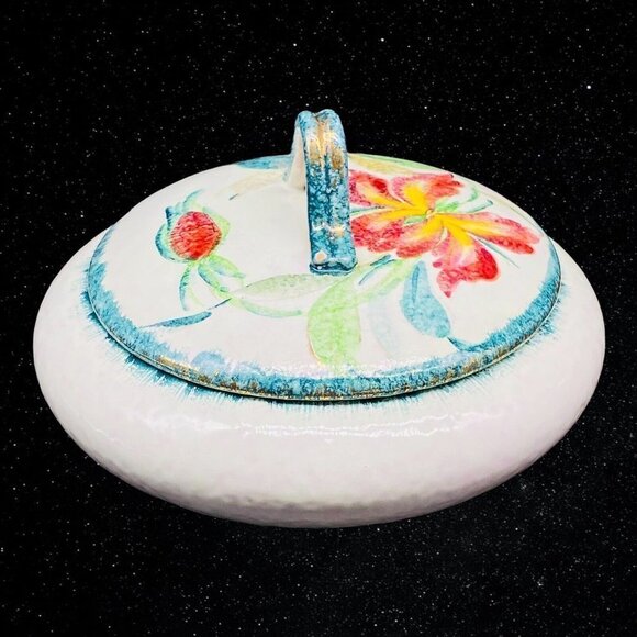 Vintage Italian Art Pottery Floral Covered Casserole Dish Numbered 4.5”T 6”W - Picture 3 of 10